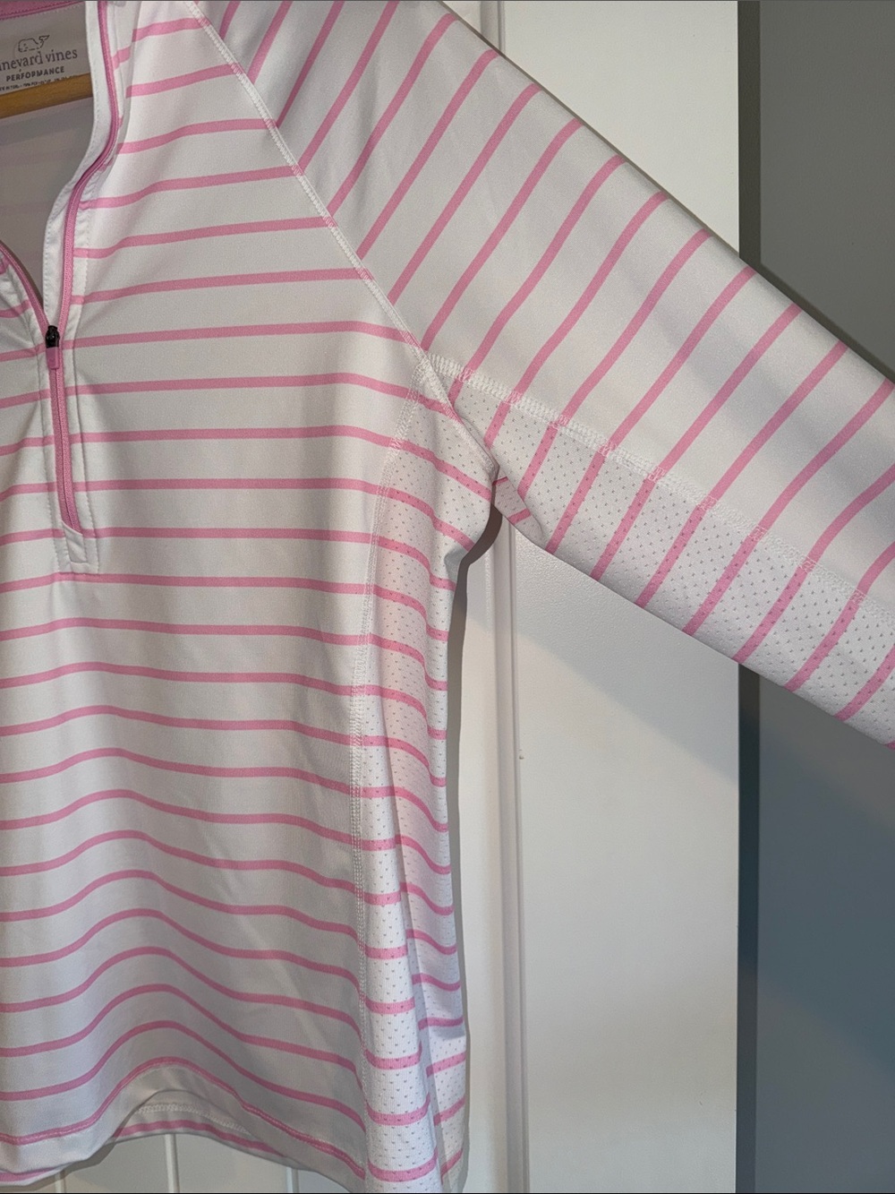 Vineyard Vines White and Light Pink Striped Half-Zip Pullover - Picture 4 of 7